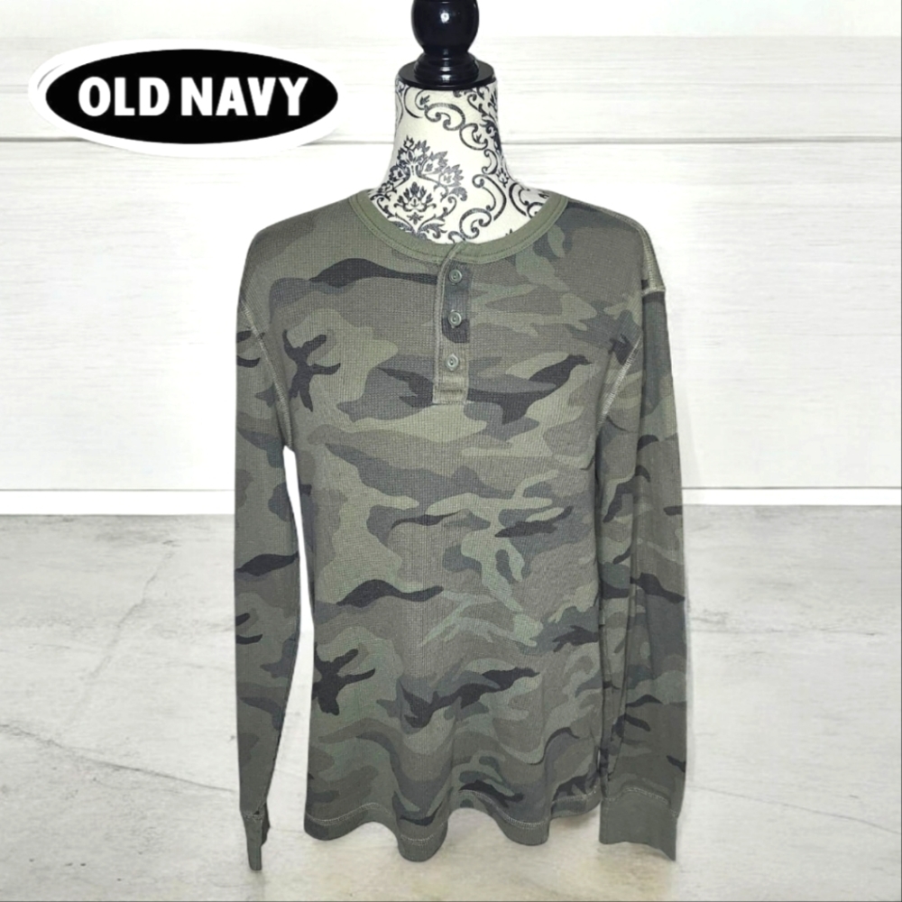 OLD NAVY Waffle Camouflage Shirt - Large - Picture 1 of 4